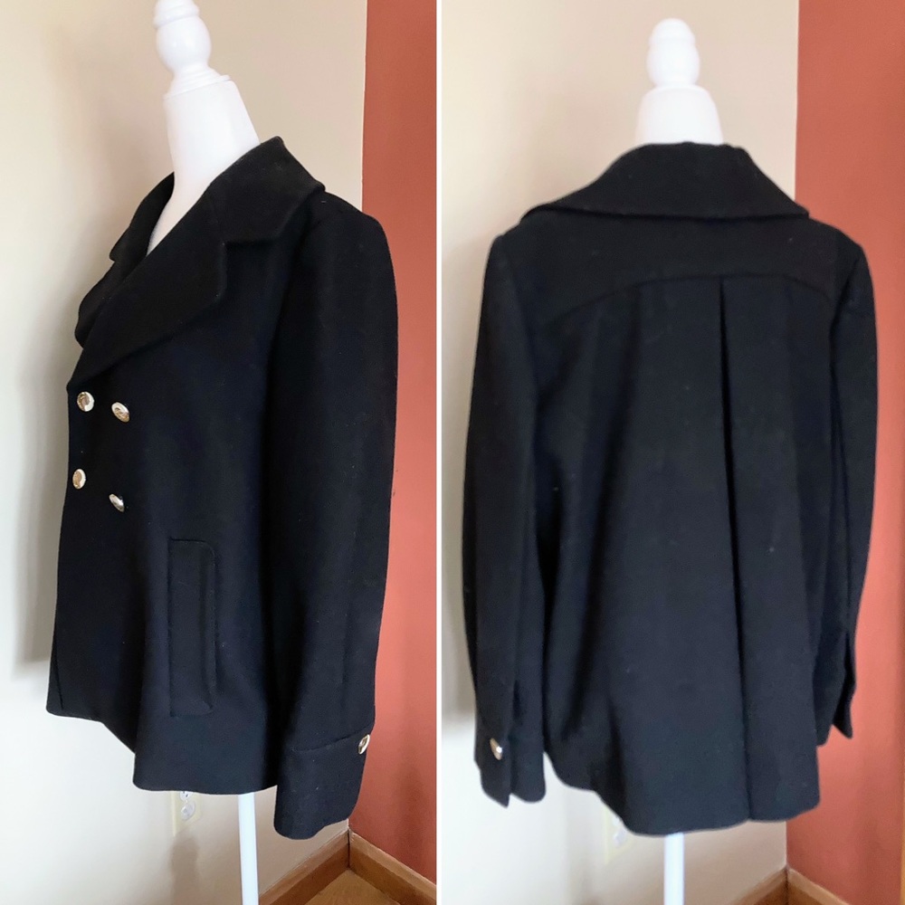 Banana Republic Classic Black Pea Coat with Silver Buttons - Picture 3 of 8